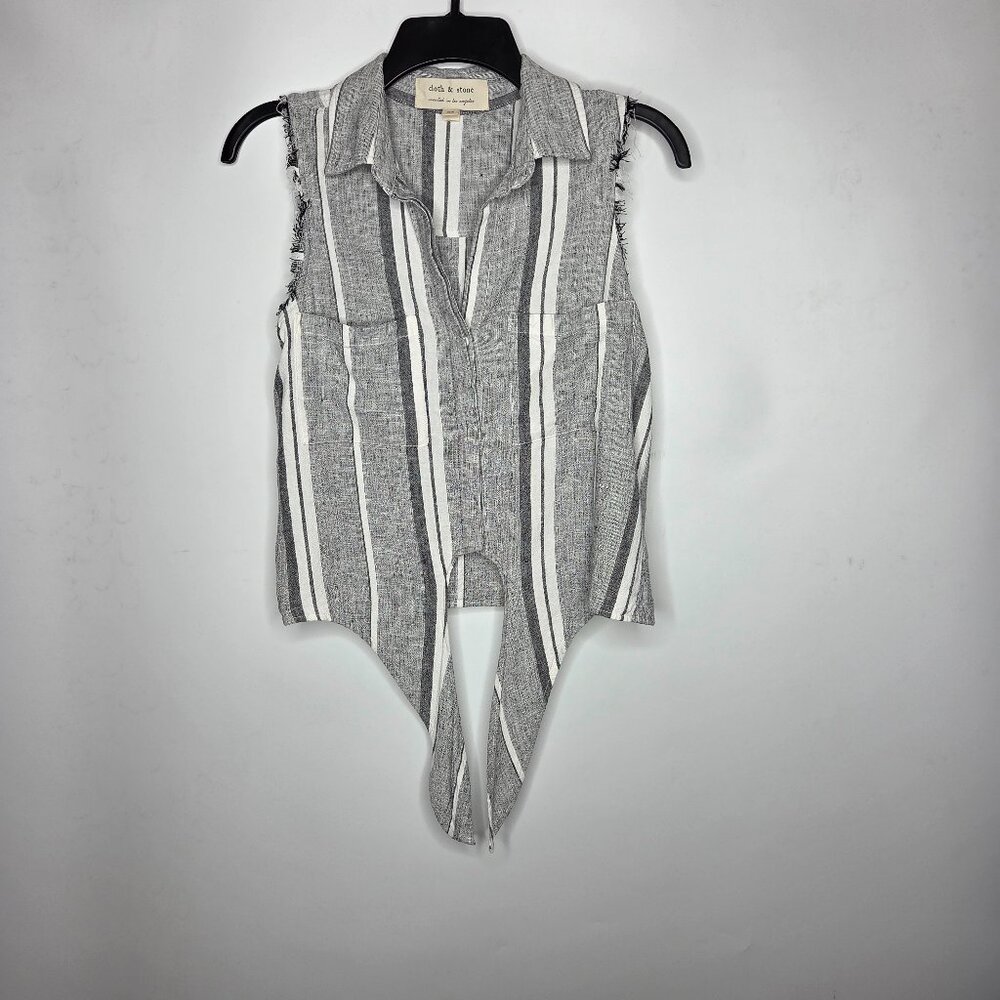 Cloth & Stone Linen Blend Top Womens Size XS Tie Bottom Raw Hem
